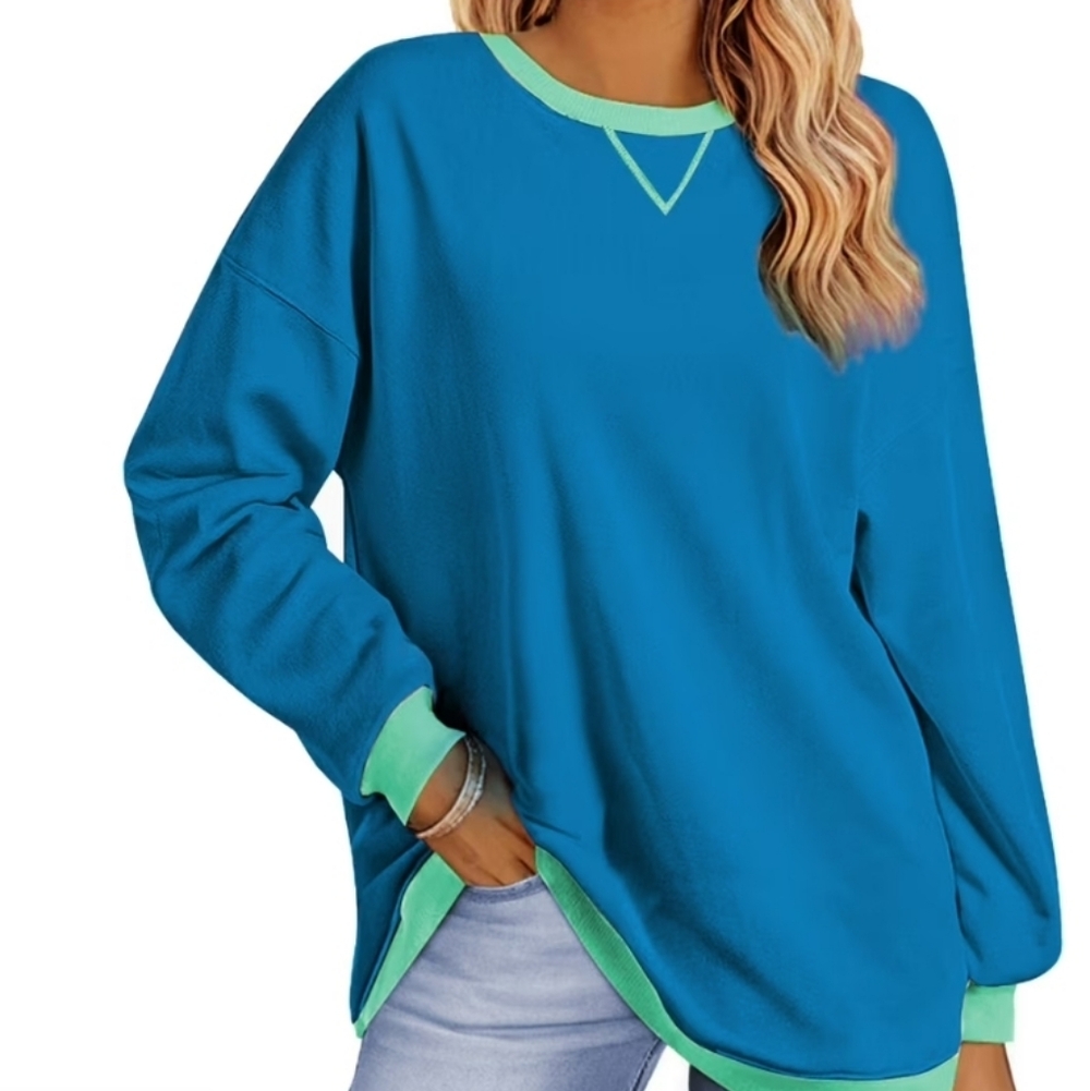 Oversized Blue Colorblock Sweatshirt NWT - Picture 6 of 8